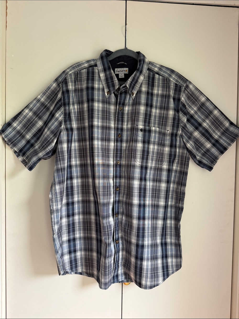 Carhartt Men's Short-Sleeve Plaid Button-Down Shirt - Blue & Gray
